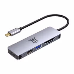 Maillon Technologique Premium MTHUB5, USB 3.2 Gen 2 (3.1 Gen 2) Type-C, 87 W, Aluminium, Gris, MicroSD (TransFlash), SDXC, US ...