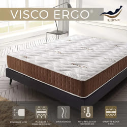 Matelas 135x190 Visco Ergo, mousse HR haute densité, 19 cm, triple couche, double face été/hiver, soutien anatomique