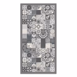 Tapis Vinyle Panorama Carreaux Ciments Cuisine Gris 300x200 cm - Tapis pour Cuisine Bureau et Salon en PVC