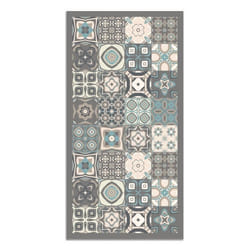Tapis Vinyle Panorama Carreaux Ciments Bleu 300x200 cm - Tapis pour Cuisine Bureau et Salon en PVC