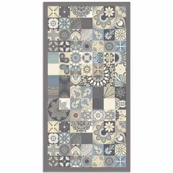 Tapis Vinyle Panorama Carreaux de Ciments Cuisine Bleu 40x80 cm - Tapis pour Cuisine Bureau et Salon en PVC
