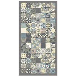 Tapis Vinyle Panorama Carreaux de Ciments Cuisine Bleu 120x170 cm - Tapis pour Cuisine Bureau et Salon en PVC