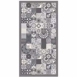 Tapis Vinyle Panorama Carreaux de Ciments Cuisine Gris 80x200 cm - Tapis pour Cuisine Bureau et Salon en PVC