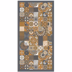 Tapis Vinyle Panorama Carreaux Ciments Cuisine Orange 60x110 cm - Tapis pour Cuisine Bureau et Salon en PVC