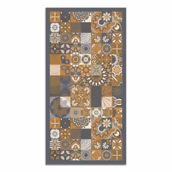 Tapis Vinyle Panorama Carreaux Ciments Cuisine Orange 200x200 cm - Tapis pour Cuisine Bureau et Salon en PVC