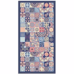 Tapis Vinyle Panorama Carreaux de Ciments Cuisine Rose 80x200 cm - Tapis pour Cuisine Bureau et Salon en PVC