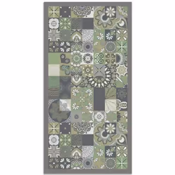 Tapis Vinyle Panorama Carreaux de Ciments Cuisine Vert 40x80 cm - Tapis pour Cuisine Bureau et Salon en PVC