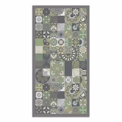 Tapis Vinyle Panorama Carreaux Ciments Cuisine Vert 80x200 cm - Tapis pour Cuisine Bureau et Salon en PVC