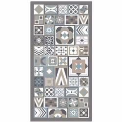 Tapis Vinyle Panorama Style Carreaux Ciments Bleu 40x80 cm - Tapis pour Cuisine Bureau et Salon en PVC