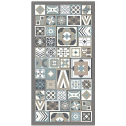 Tapis Vinyle Panorama Style Carreaux de Ciments Bleu 60x110 cm - Tapis pour Cuisine Bureau et Salon en PVC