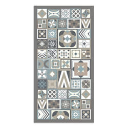 Tapis Vinyle Panorama Style Carreaux de Ciments Bleu 120x170 cm - Tapis pour Cuisine Bureau et Salon en PVC