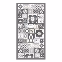 Tapis Vinyle Panorama Style Carreaux Ciments Gris 120x170 cm - Tapis pour Cuisine Bureau et Salon en PVC