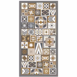 Tapis Vinyle Panorama Style Carreaux de Ciments Orange 80x150 cm - Tapis pour Cuisine Bureau et Salon en PVC