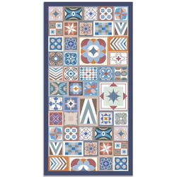 Tapis Vinyle Panorama Style Carreaux de Ciments Multicoleur 160x230 cm - Tapis pour Cuisine Bureau et Salon en PVC