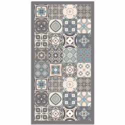 Tapis Vinyle Panorama Carreaux de Ciments Bleu 80x200 cm - Tapis pour Cuisine Bureau et Salon en PVC