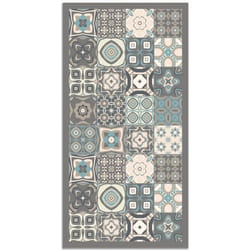 Tapis Vinyle Panorama Carreaux de Ciments Bleu 200x250 cm - Tapis pour Cuisine Bureau et Salon en PVC