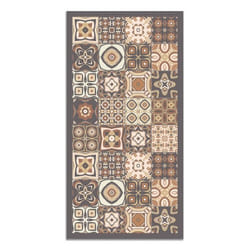 Tapis Vinyle Panorama Carreaux Ciments Marron 80x150 cm - Tapis pour Cuisine Bureau et Salon en PVC