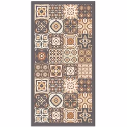 Tapis Vinyle Panorama Carreaux de Ciments Marron 80x200 cm - Tapis pour Cuisine Bureau et Salon en PVC