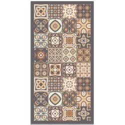 Tapis Vinyle Panorama Carreaux de Ciments Marron 80x200 cm - Tapis pour Cuisine Bureau et Salon en PVC