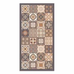 Tapis Vinyle Panorama Carreaux Ciments Marron 80x250 cm - Tapis pour Cuisine Bureau et Salon en PVC