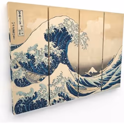 Tableau Panorama Hokusai La Grande Vague de Kanagawa 70x50 cm divisé en 4 pièces - Imprimée sur Toile - Tableau Moderne Maiso ...