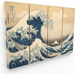 Tableau Panorama Hokusai La Grande Vague de Kanagawa 70x50 cm divisé en 4 pièces - Imprimée sur Toile - Tableau Moderne Maison
