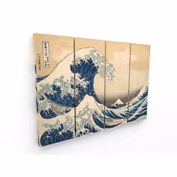 Tableau Panorama Hokusai La Grande Vague de Kanagawa 100x70 cm divisé en 4 pièces - Imprimée sur Toile - Tableau Moderne Mais ...