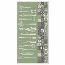 Tapis Vinyle Panorama Cuisine Utensile Cuisine Vert 40x80 cm - Tapis pour Cuisine Bureau et Salon en PVC