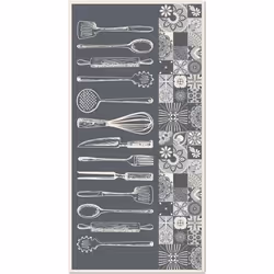 Tapis Vinyle Panorama Cuisine Utensile Cuisine Gris 40x80 cm - Tapis pour Cuisine Bureau et Salon en PVC
