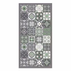 Tapis Vinyle Panorama Carreaux Ciments Vert 140x200 cm - Tapis pour Cuisine Bureau et Salon en PVC