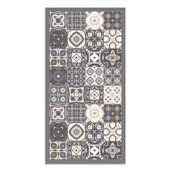 Tapis Vinyle Panorama Carreaux Ciments Gris 100x140 cm - Tapis pour Cuisine Bureau et Salon en PVC