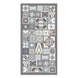 Tapis Vinyle Panorama Style Carreaux Ciments Bleu 100x140 cm - Tapis pour Cuisine Bureau et Salon en PVC