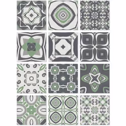 Panorama Stickers Carrelage Adhésif 48 Pièces de 15x15cm Modèle Hydraulique Vert - Autocollant adhésif en Vinyle pour Carreau ...