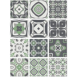 Panorama Stickers Carrelage Adhésif 72 Pièces de 10x10cm Modèle Hydraulique Vert - Autocollant adhésif en Vinyle pour Carreaux