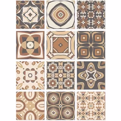 Panorama Stickers Carrelage Adhésif 48 Pièces de 15x15cm Modèle Hydraulique Brun - Autocollant adhésif en Vinyle pour Carreau ...
