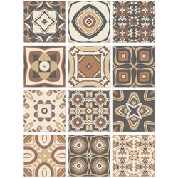 Panorama Stickers Carrelage Adhésif 48 Pièces de 15x15cm Modèle Hydraulique Brun - Autocollant adhésif en Vinyle pour Carreaux