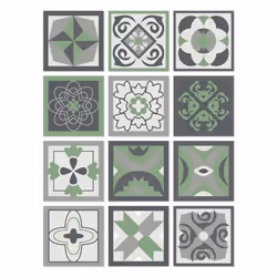 Panorama Stickers Carrelage Adhésif 24 Pièces de 20x20cm - Design Hydraulique Vert - Autocollant adhésif en Vinyle pour Carre ...