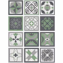 Panorama Stickers Carrelage Adhésif 48 Pièces de 15x15cm Design Hydraulique Vert - Autocollant adhésif en Vinyle pour Carreau ...