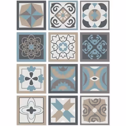 Panorama Stickers Carrelage Adhésif 48 Pièces de 15x15cm Design Hydraulique Bleu - Autocollant adhésif en Vinyle pour Carreau ...