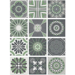 Panorama Stickers Carrelage Adhésif Cuisine 24 Pièces de 20x20cm Hydraulique Vert - Autocollant adhésif en Vinyle pour Carreaux