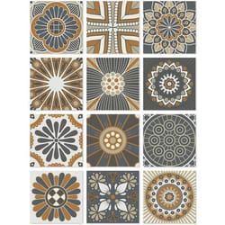 Panorama Stickers Carrelage Adhésif Cuisine 24 Pièces de 20x20cm Hydraulique Orange - Autocollant adhésif en Vinyle pour Carreaux