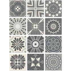 Panorama Stickers Carrelage Adhésif Cuisine 48 Pièces de de 15x15cm Hydraulique Gris - Autocollant adhésif en Vinyle pour Carreaux