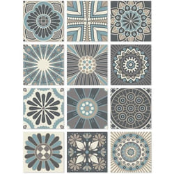 Panorama Stickers Carrelage Adhésif Cuisine 72 Pièces de 10x10cm Hydraulique Bleu - Autocollant adhésif en Vinyle pour Carreaux