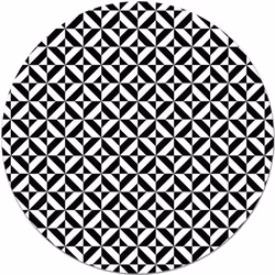 Tapis Vinyle Panorama Ronde Géométrie Noir 100x100 cm - Tapis pour Cuisine Bureau et Salon en PVC