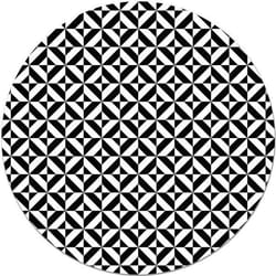 Tapis Vinyle Panorama Ronde Géométrie Noir 100x100 cm - Tapis pour Cuisine Bureau et Salon en PVC