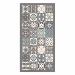 Tapis Vinyle Panorama Carreaux Ciments Bleu 60x200 cm - Tapis pour Cuisine Bureau et Salon en PVC
