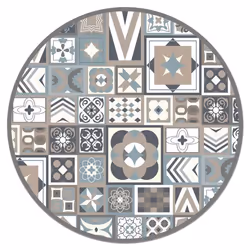 Tapis Vinyle Panorama Carreaux de Ciments Bleu 2 Rond 150x150 cm - Tapis pour Cuisine Bureau et Salon en PVC