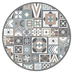 Tapis Vinyle Panorama Carreaux de Ciments Bleu 2 Rond 150x150 cm - Tapis pour Cuisine Bureau et Salon en PVC