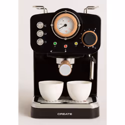 CREATE THERA RETRO, Machine à expresso, 1,25 L, Dosette de café, Café moulu, Broyeur intégré, 1100 W, Noir