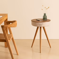 Table Basse Enceinte - Speaker Table 360 - Son 360° - Bluetooth - Chargeur Sans Fil - Design Rétro - Marron